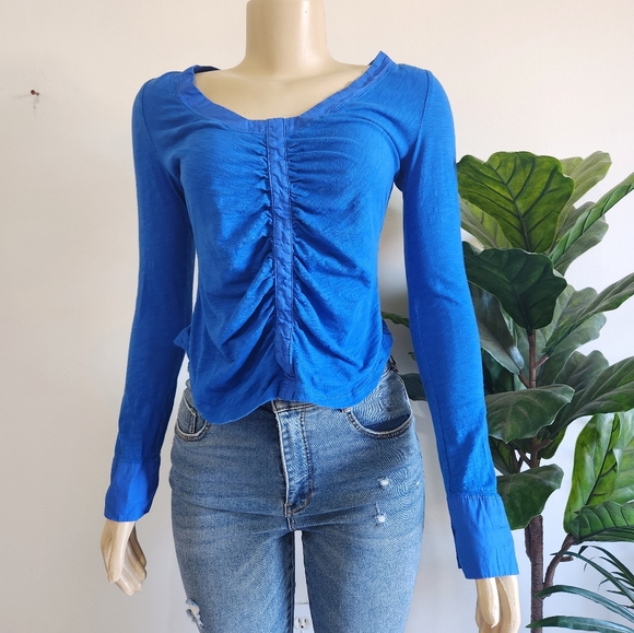 Anthropologie Shirred Top Women King Blue Color Size S - Picture 2 of 12